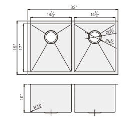 32"Lx19"W Double Basin Farmhouse Sink , Rectangular Stainless Steel Undermount Sink