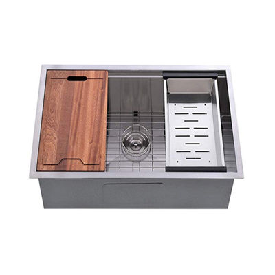 Oem Odm 32x18x9inch Ledge Werkstation Handgemaakte Onderbouw Keuken Zink Met Snijplank & Mand SS304 Roestvrij Staal Spoelbakken Wastafels Amazon Hot Sale Fregaderos De Cocina